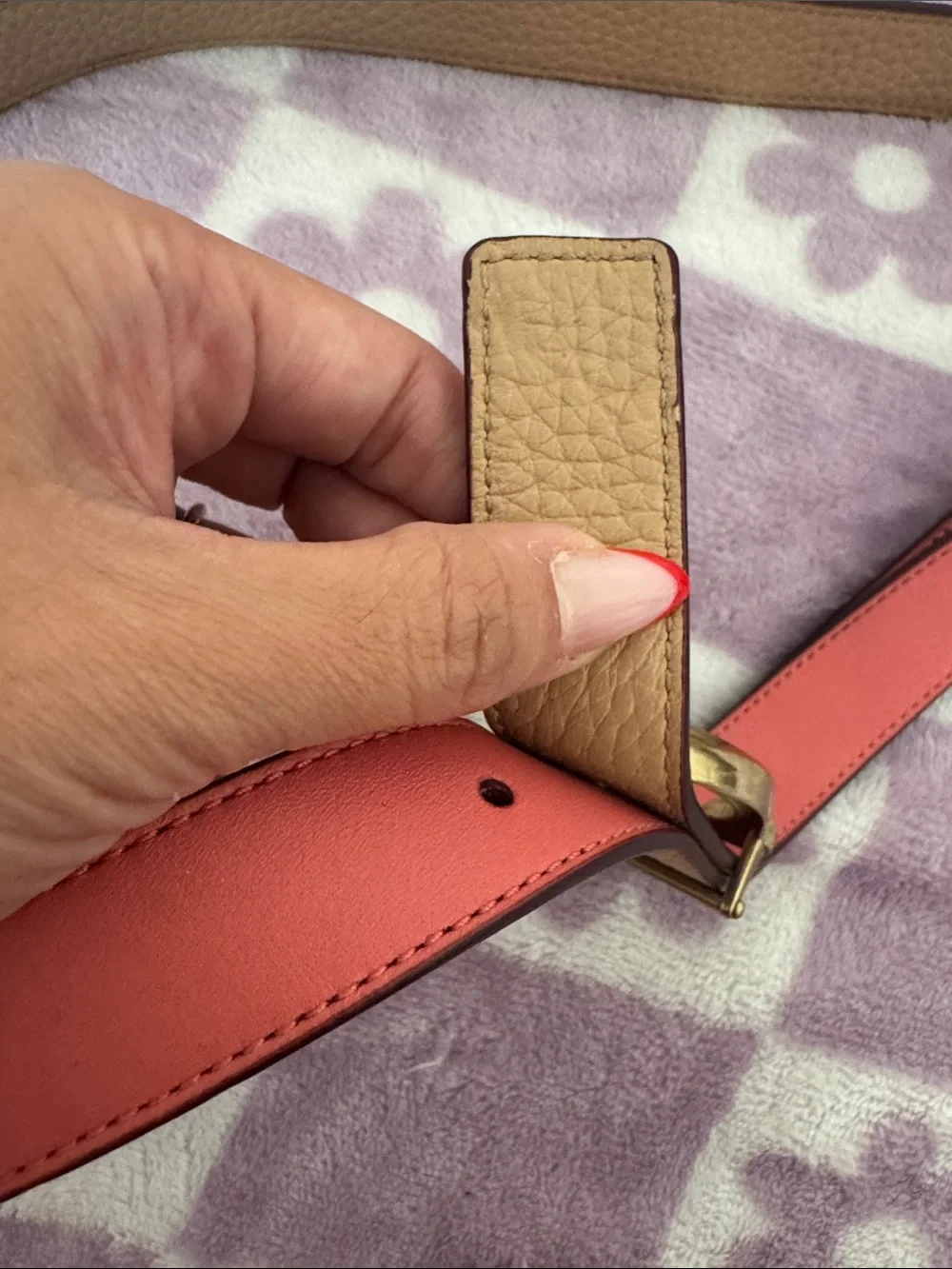 Coach Coral Leather Belt with Gold Signature Buckle